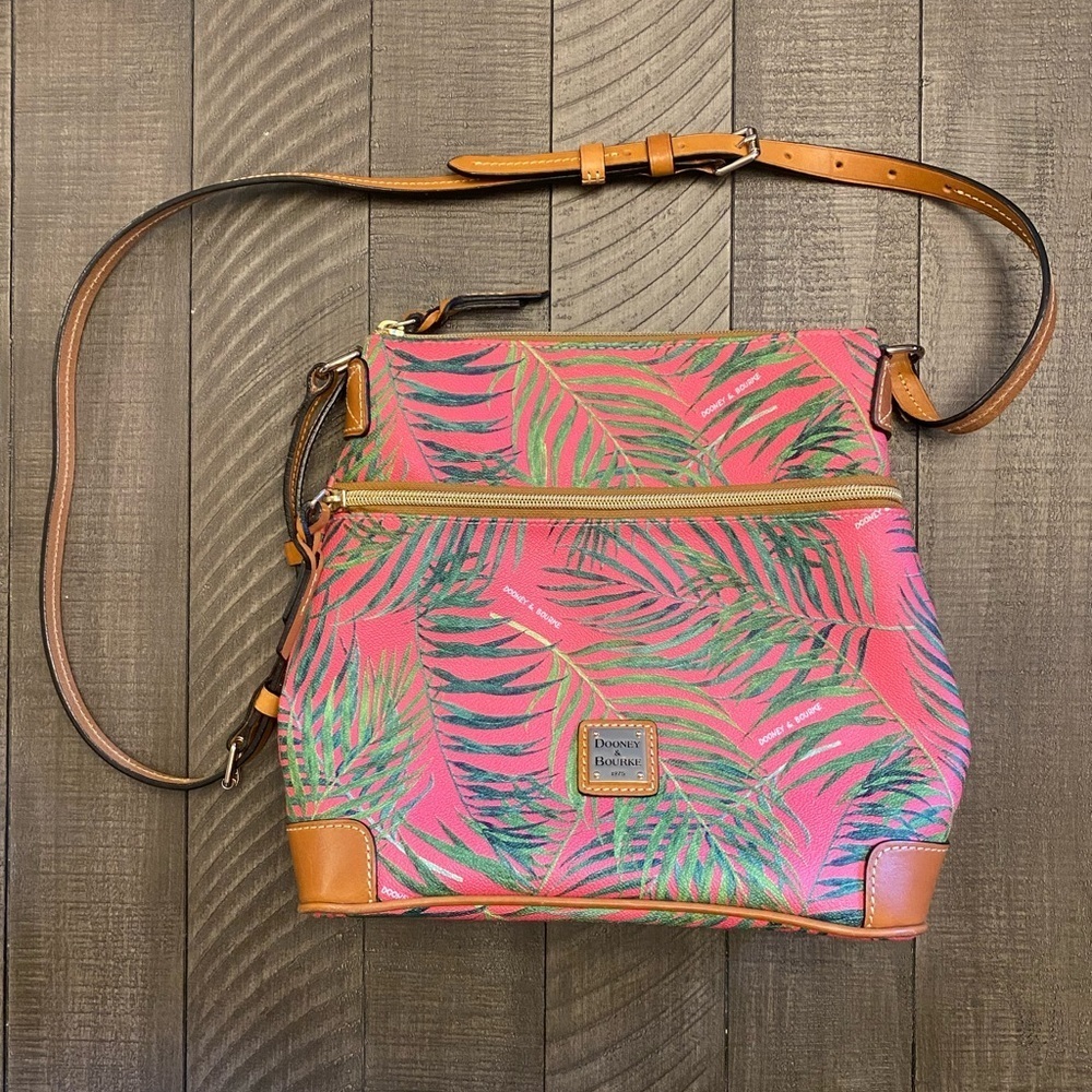 Dooney & Bourke pink with palm leaves crossbody/shoulder bag